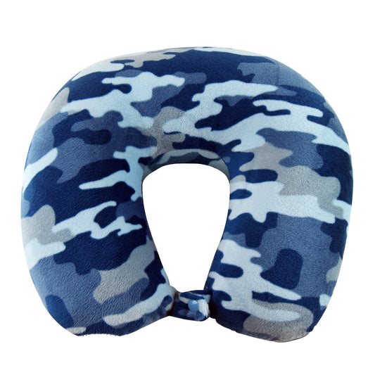 Camo Travel Neck Pillow – Blue Camouflage Print, Supportive & Lightweight for Travel