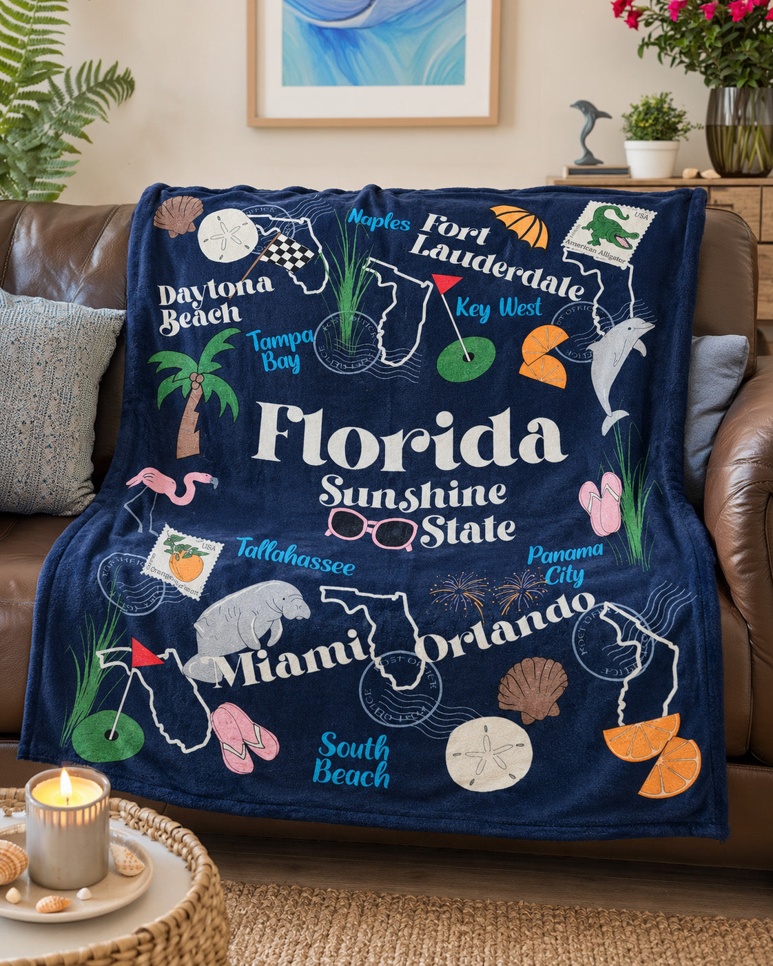 Printed Fleece Blanket - State Souvenir - 50" x 60"