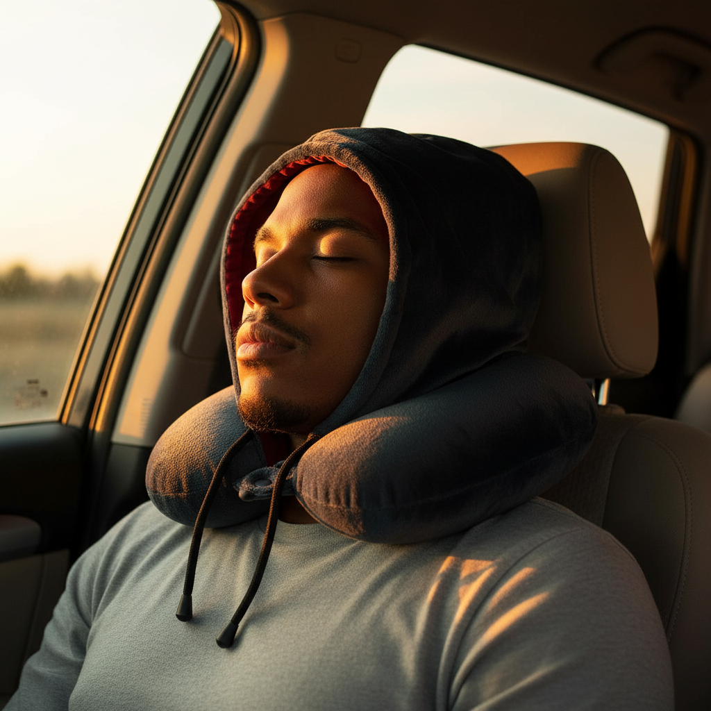 Fiber Filled Hooded Travel Neck Pillow