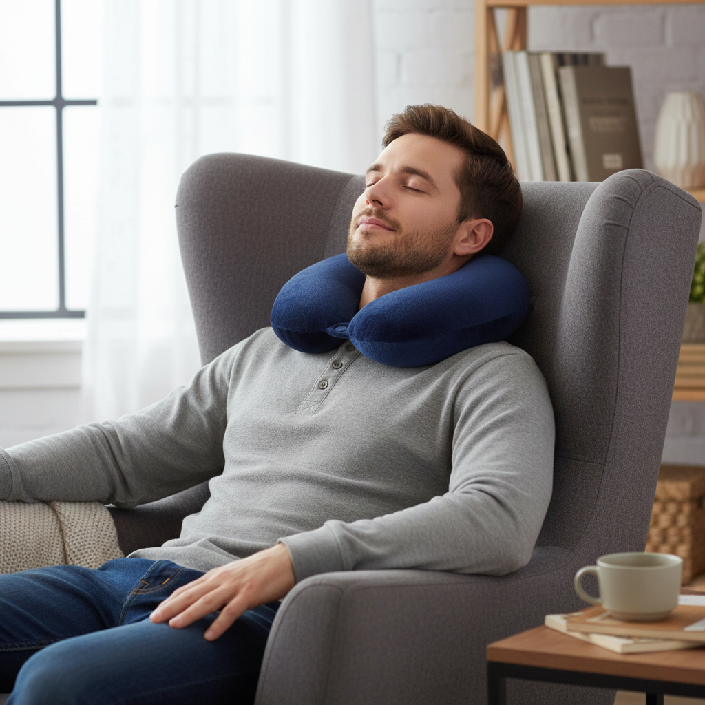 Fiber Filled Travel Neck Pillow - Solid Color
