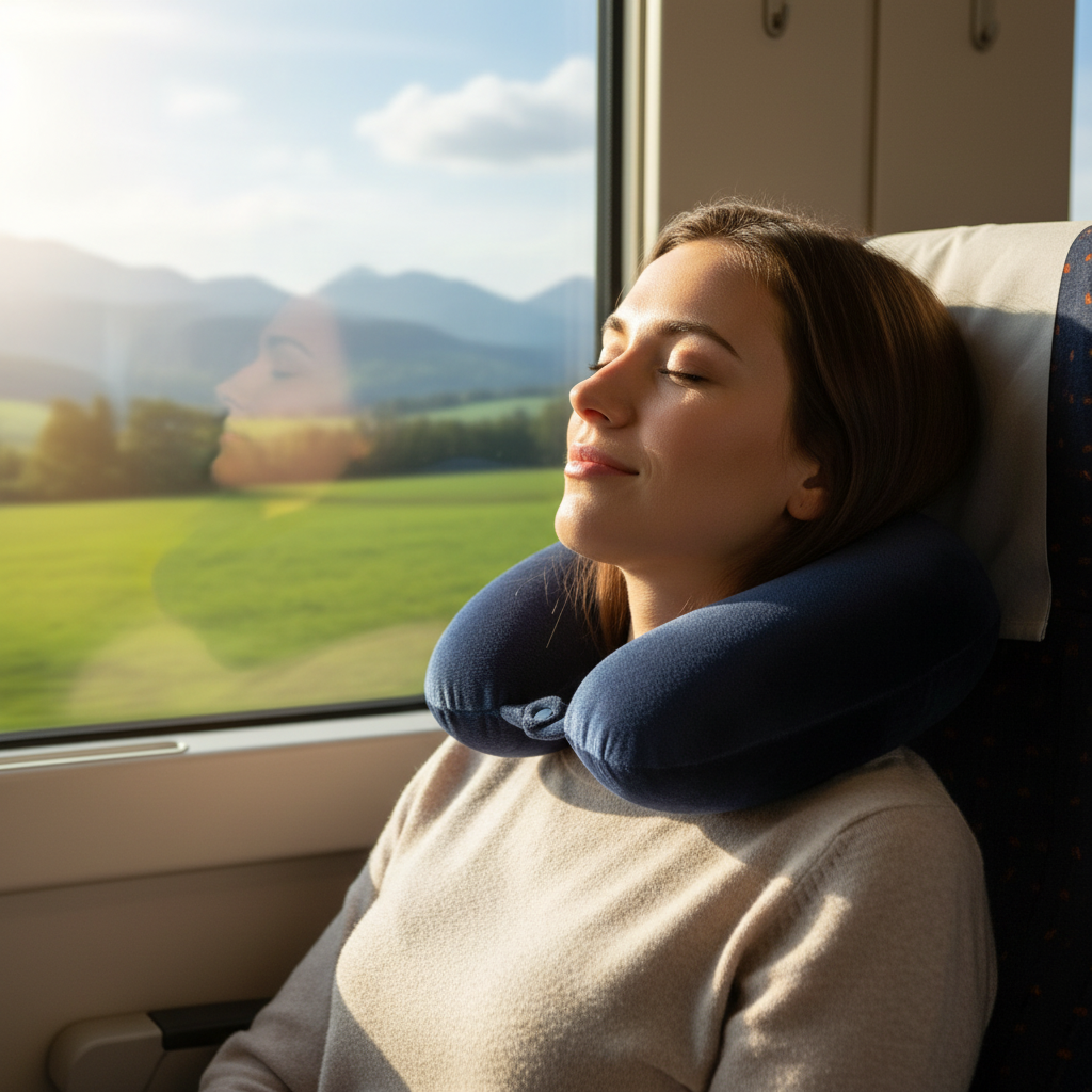 Fiber Filled Travel Neck Pillow - Solid Color